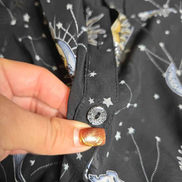 Hell Bunny Solaris Sun & Moon 70's Black Blouse Size: S - Picture 4 of 5